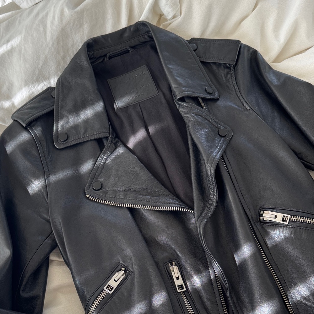 All Saints Black Leather Balfern Jacket - Picture 2 of 10